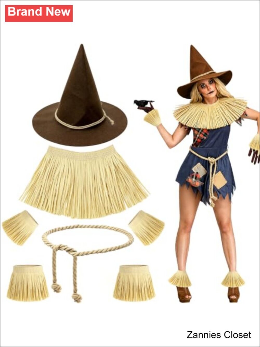 👻 Scarecrow Costume Set Felt Hat Raffia Straw Kit Halloween Accessory